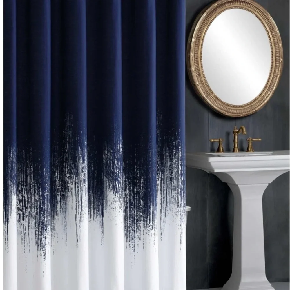 Vince Camuto Lyon navy blue and white Shower Curtain